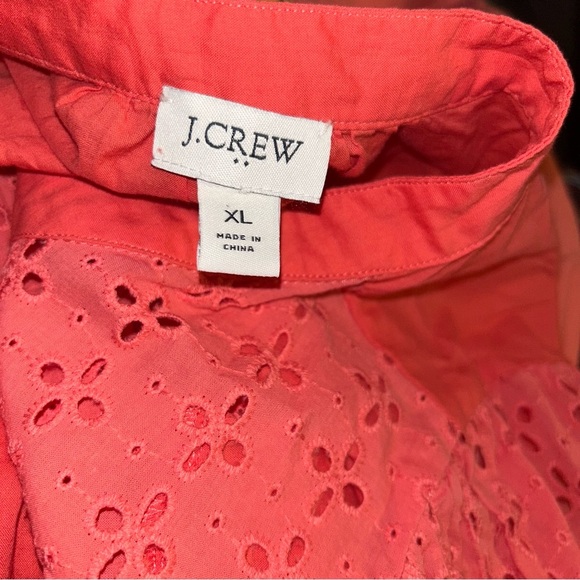 J. Crew Womens BF833 Mixed Media Eyelet Button Shirt Coral pink size XL blouse - Picture 2 of 6